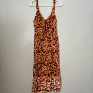 Knox Rose Wide Strap Sleeveless A-Line‎ Midi Dress Sz S Small Orange Floral Fall